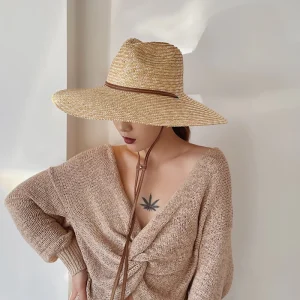 Packagable Wide-brimmed Straw Hat with Leather Strap: Authentic, 5K+ Sold, 4.9 Star Reviewed, Sale